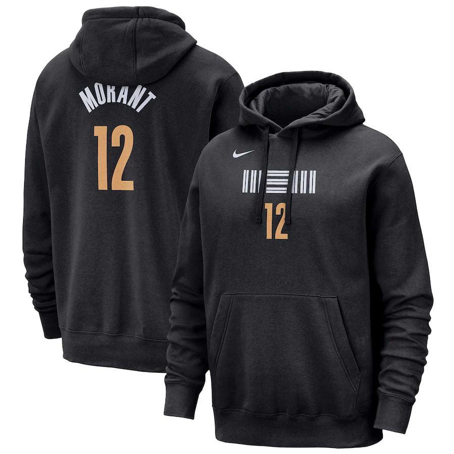 Men Memphis Grizzlies #12 Morant Black Nike Season city version Sweatshirts 23-24 NBA Jersey